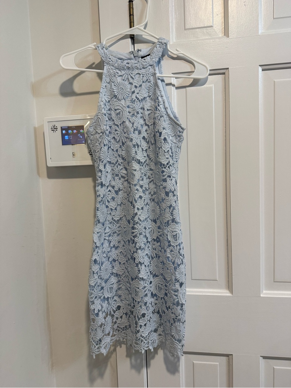 Lulu's Light Blue Floral Lace Halter Mini Dress
